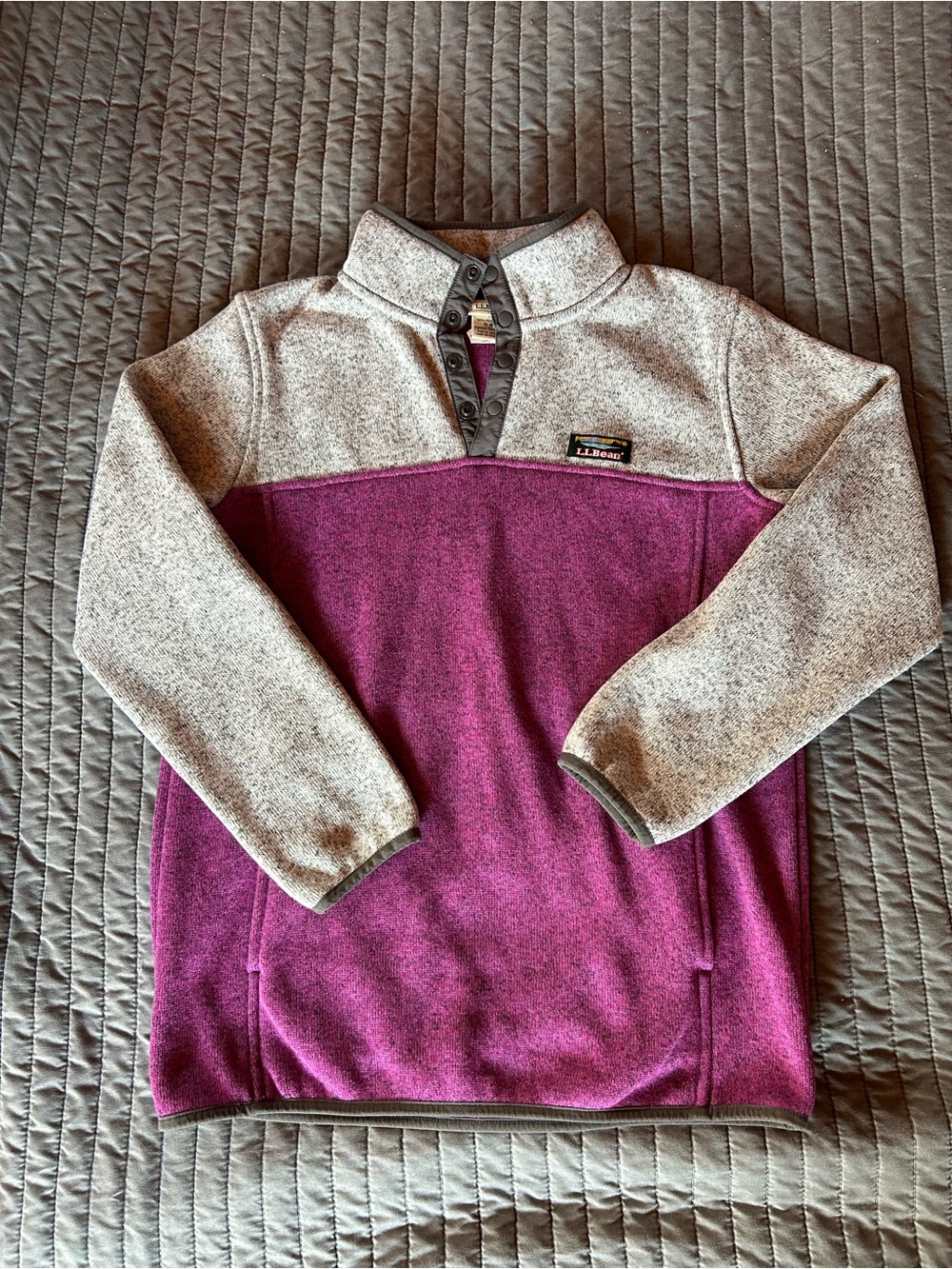 L.L. Bean girls Two-Tone Heathered Snap-Front Pullover